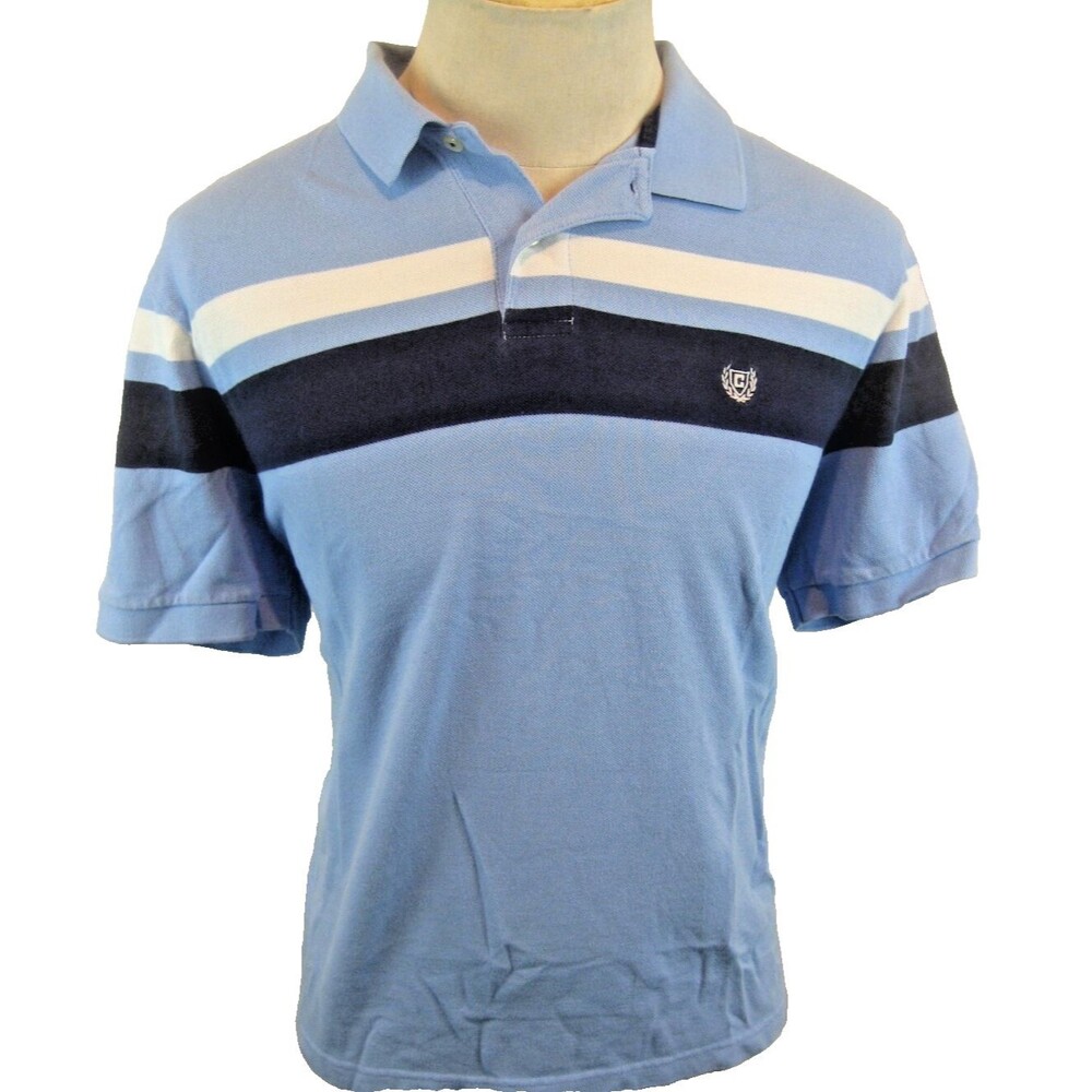 Mens Chaps Ralph Lauren Blue Stripe SS Cotton Polo Golf Casual Shirt sz Lg